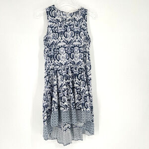 Cino Dress Women S Cotton Blue Floral Swing Coastal Preppy Feminine Ruffle Pleat